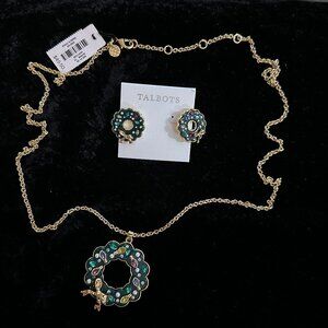 NWT Talbots Christmas Wreath Necklace and Earrings
